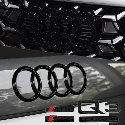 For Audi Q3 2013-2022 4Ring Logo ABS Black Hood Front Grille