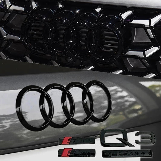 For Audi Q3 2013-2022 4Ring Logo ABS Black Hood Front Grille