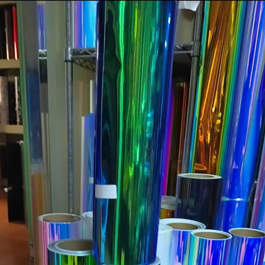 50x137cm Chameleon Rainbow Green Blue Chrome Vinyl Film Laser