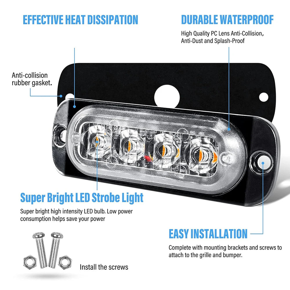 Amber Grille In Flash Bar Truck Motorcycle Emergency Trailer