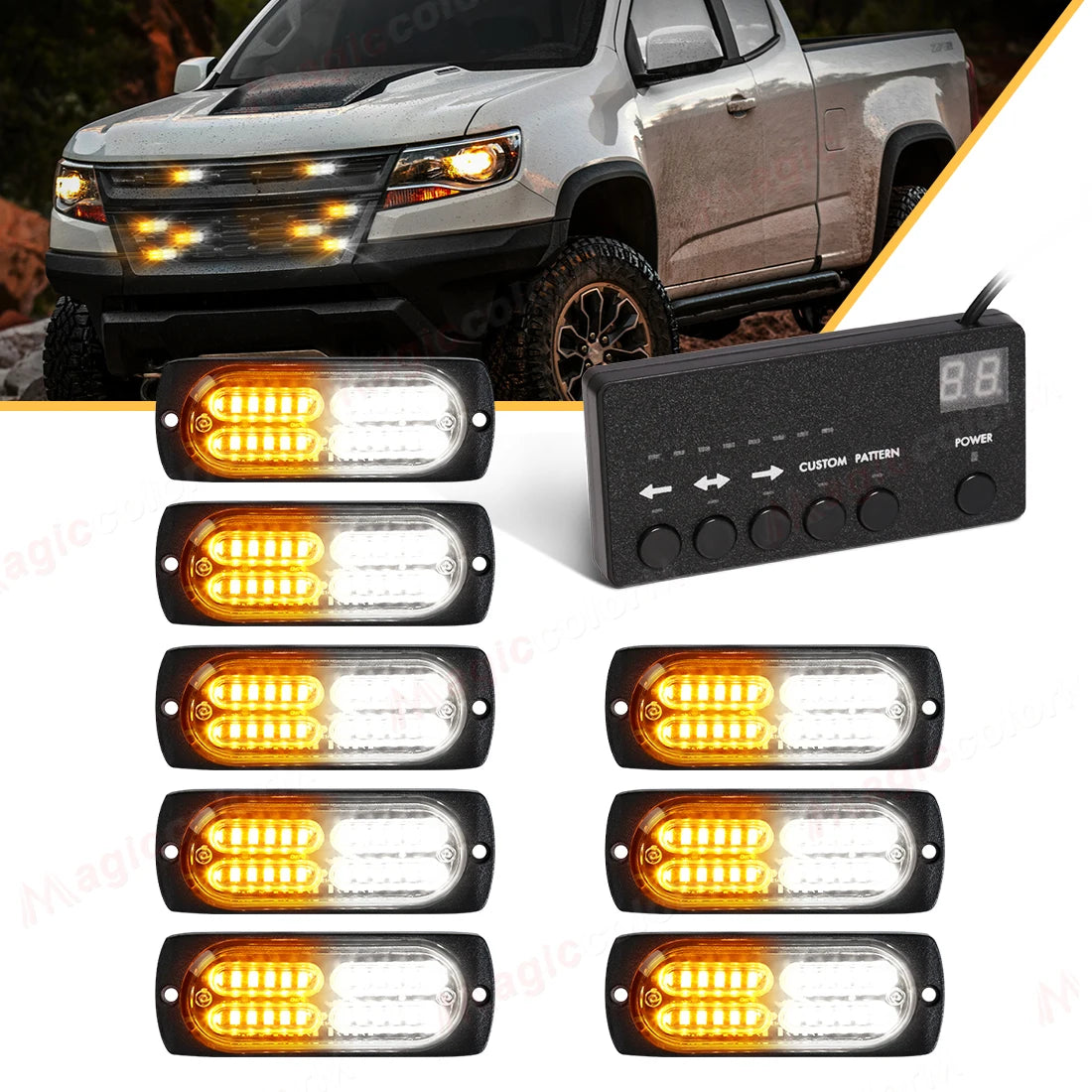 8PCS Bright Strobe Front Grill Warning Controller Fit Firefighter