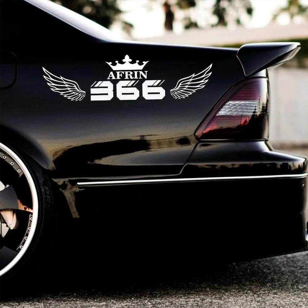 For Rear Windshield Number 366 Crown Wings Pattern Sticker Vinyl