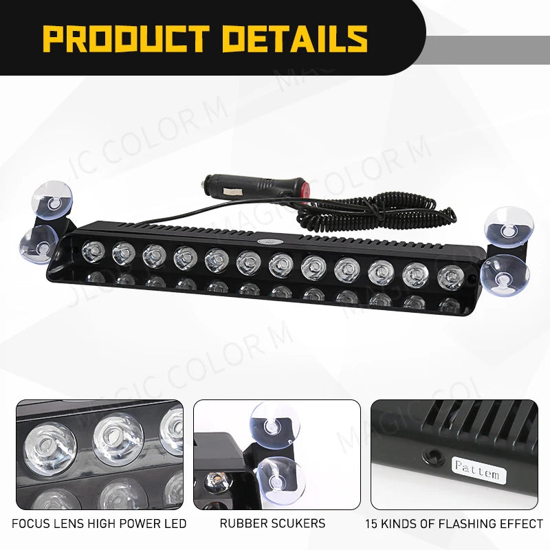 12 Strobe Front Warning Flash Parking Signal Windshield Yellow