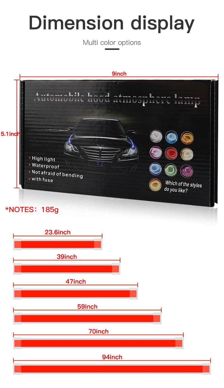 12V Red Hood Strip Scan Starting Decor Flexible Daytime