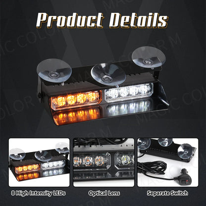 For Flash Warning Lamp Windshield Bar Strobe Beads Ywllow White