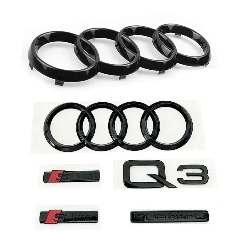 For Audi Q3 2013-2022 4Ring Logo ABS Black Hood Front Grille