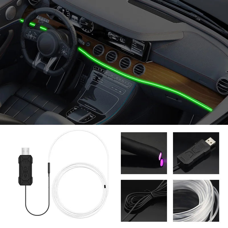 5M Interior RGB Strip Ambient Neon Invisible USB Fiber