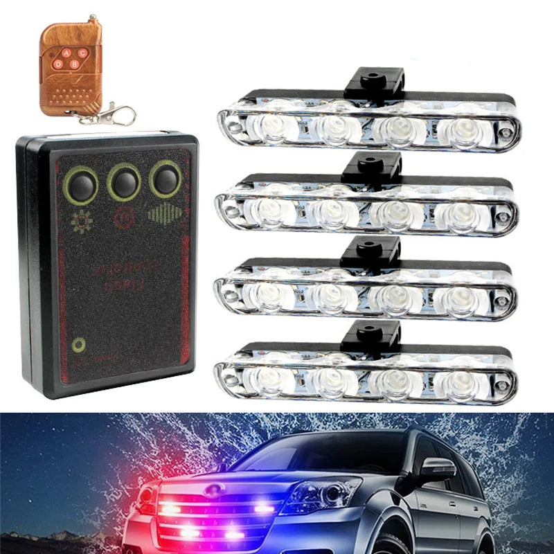 In Red Blue Emergency 12LED Signal 12V Wireless Remote