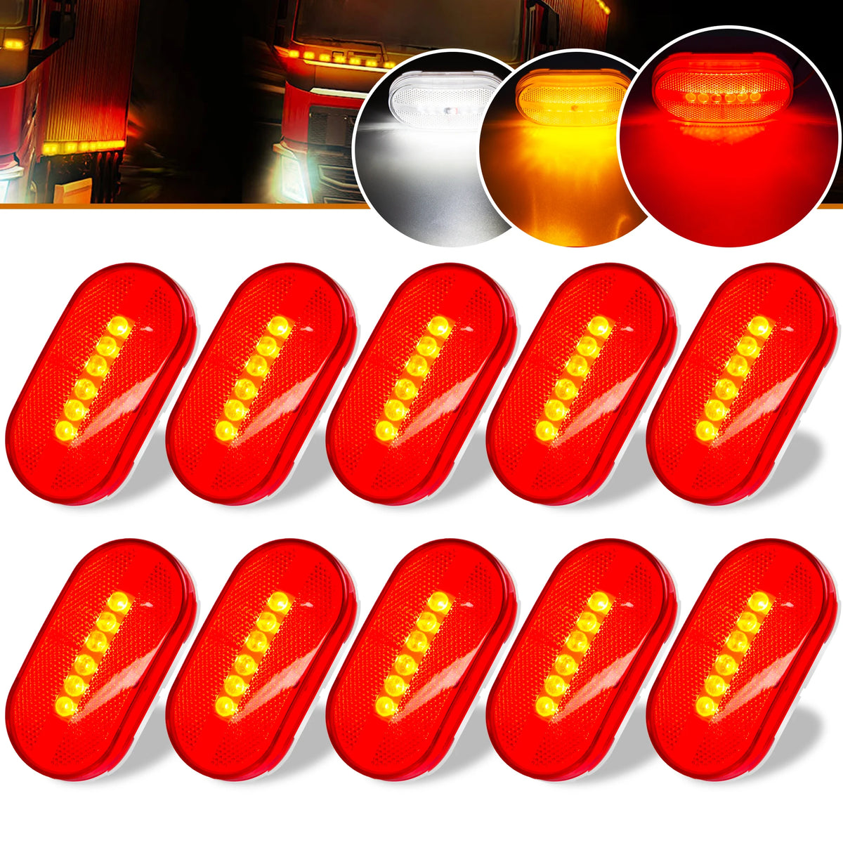 8PCS 6LED Dc 12V Side Marker Clearance Trailer Rectangular