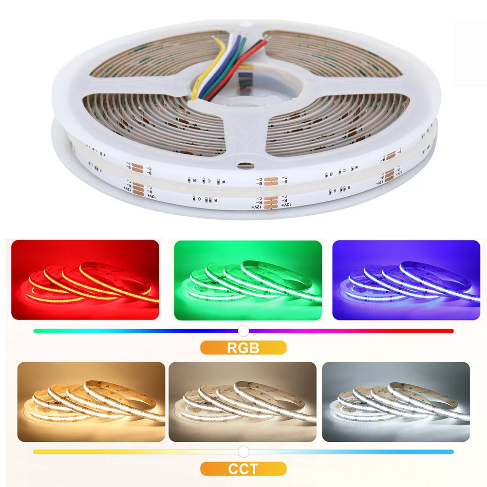 Rgbcct Cob Strip dc12v 24V Density Ribbon Tape rgb+cct