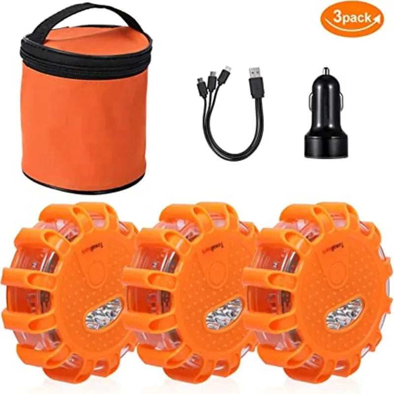 Pack Road Flares Flashing Emergency Warning USB Rechargeable Help