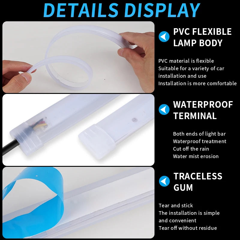 2PCS Drl Daytime Running Flexible Waterproof Strip Headlights