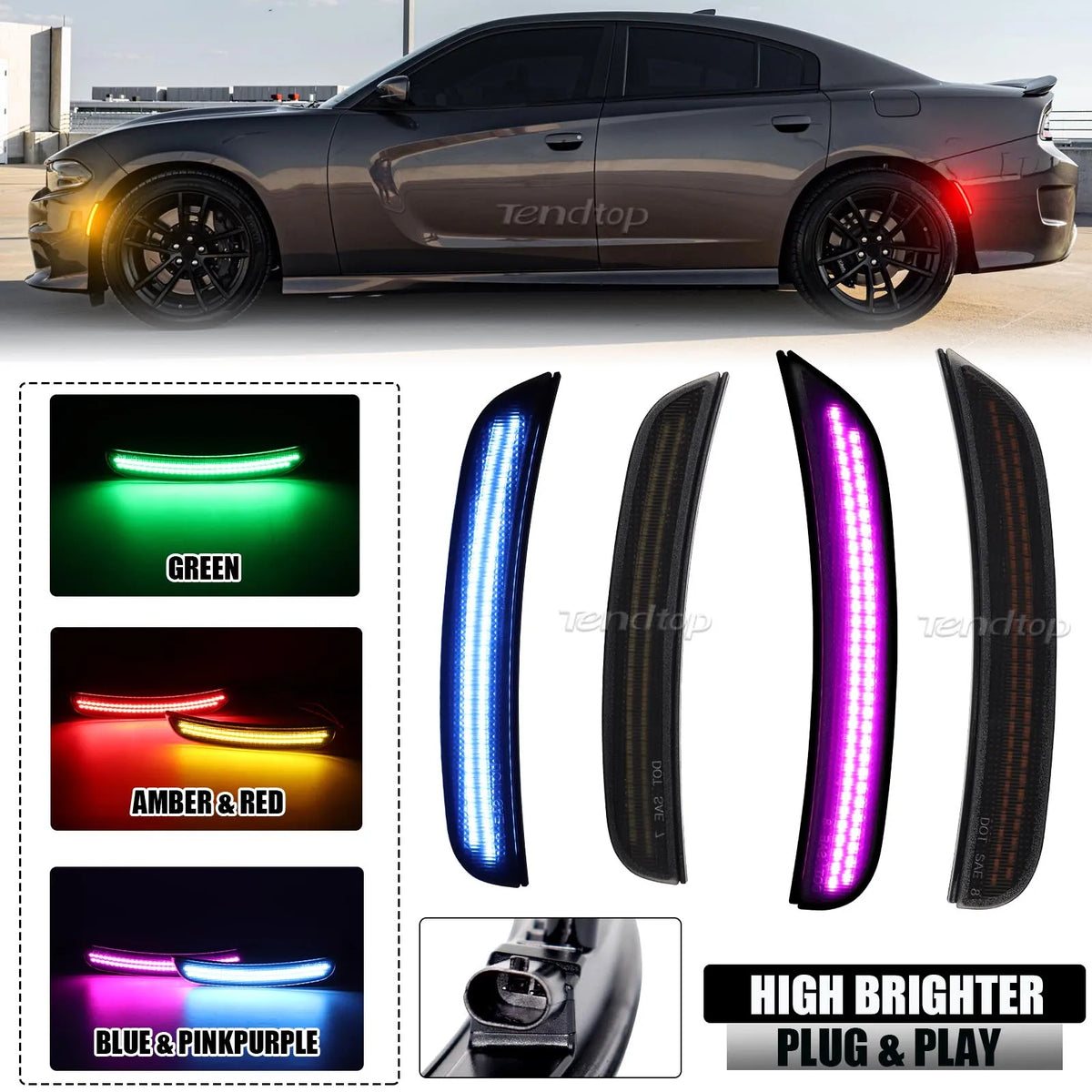 For Dodge Charger 2015-2026 Front Rear Amber Red Side Marker