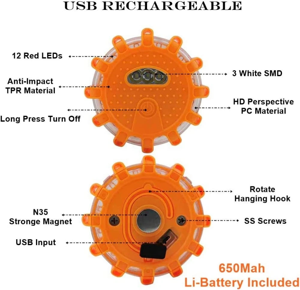 USB Rechargeable Road Flares Emergency Roadside Warning Safety