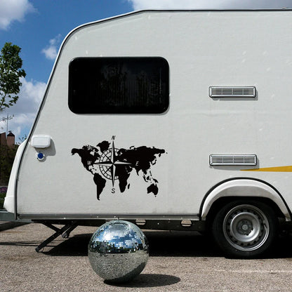 World Map Compass Caravan Sticker Camping Travel Explore Camper