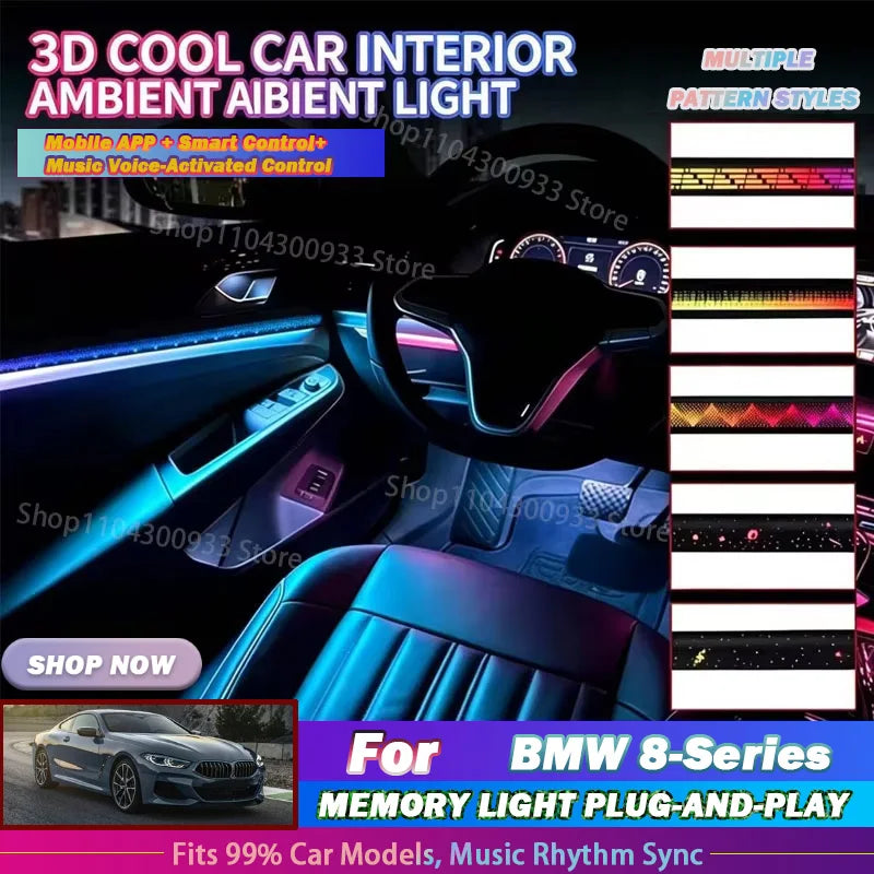 For BMW 8‑Series LED Interior Ambient Strip RGB Fiber Optic