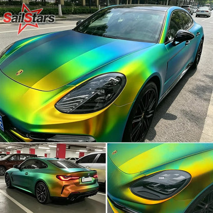 Wrapping Foil Rainbow Chrome Matte Green Gold Vinyl Wrap