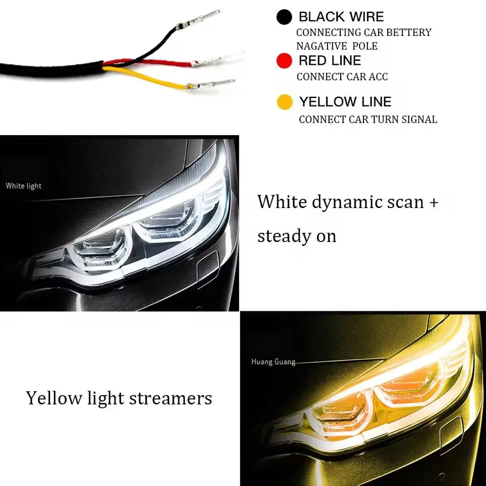 Headlights Dynamic Strips Turn Signals Yellow Flexible Daytime