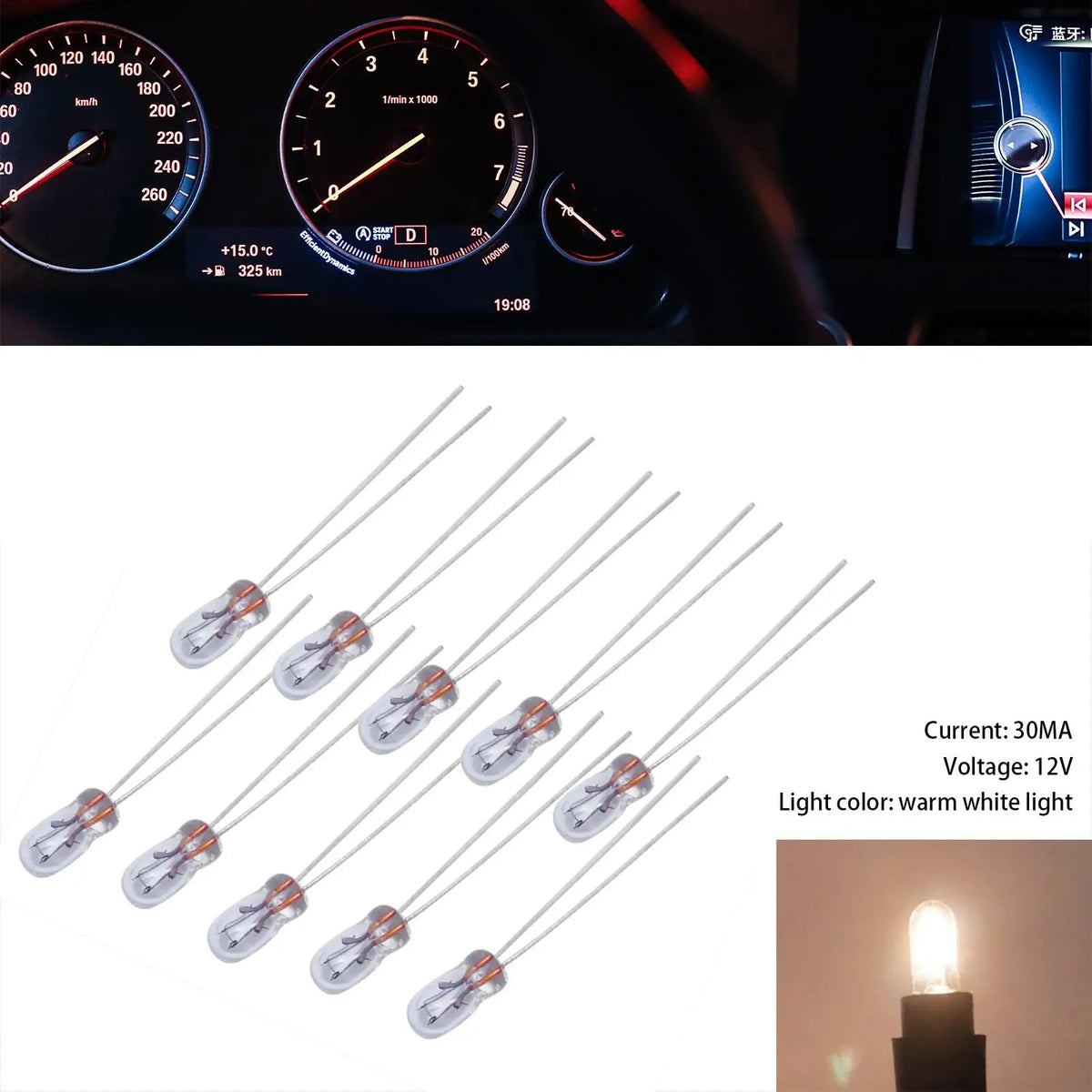 10PCS Set Dashboar Instrument Dash Bulbs Indicator