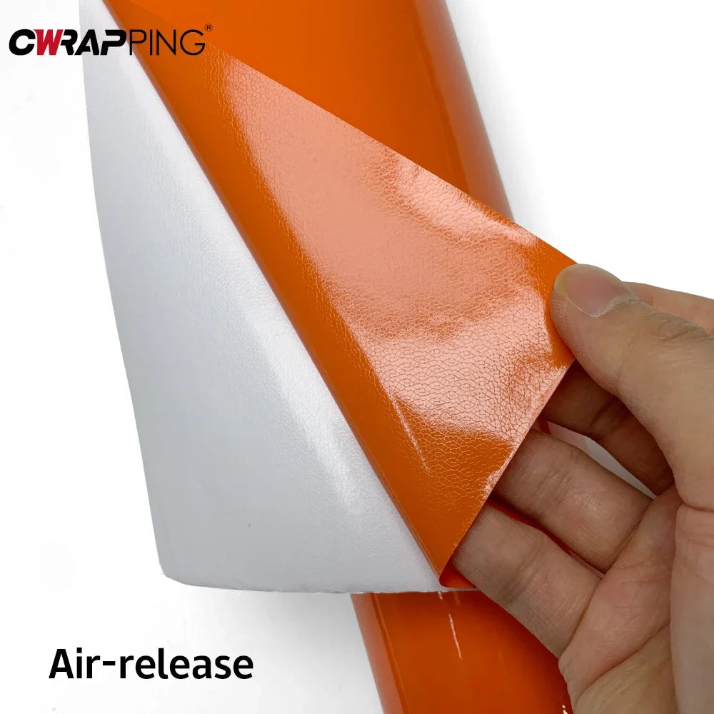 Glossy Orange Vinyl Self Adhesive Wrapping Film Bubble Air