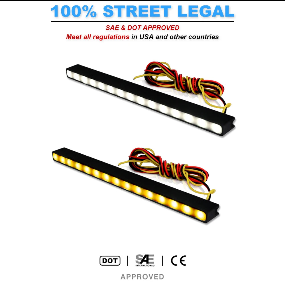 2PCS slim-fit White Amber Sequential Blink Switchback Daytime
