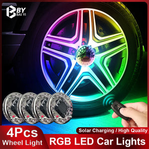 4PCS Wheel RGB Ambient Remote Control Flash Hub Solar
