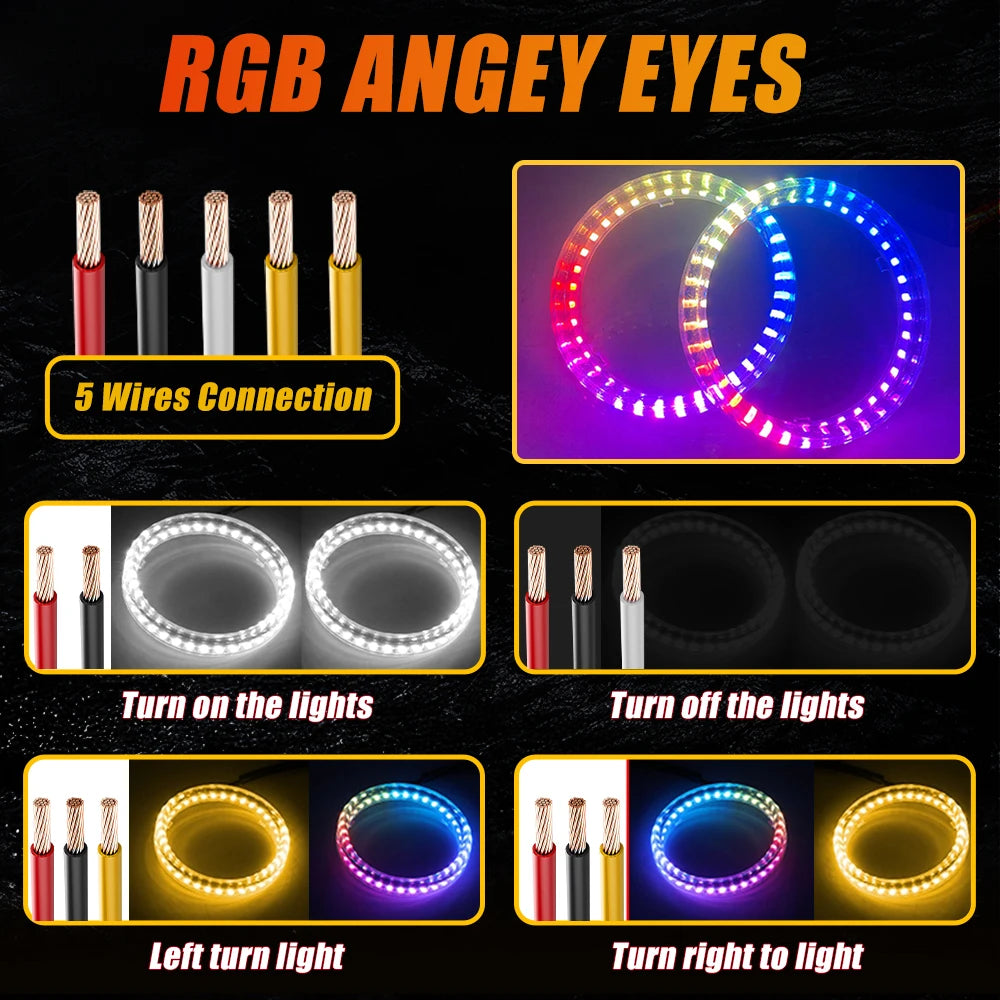 RGB 3.0inch Angel Eyes Ring Projector Eys Sequential Turn