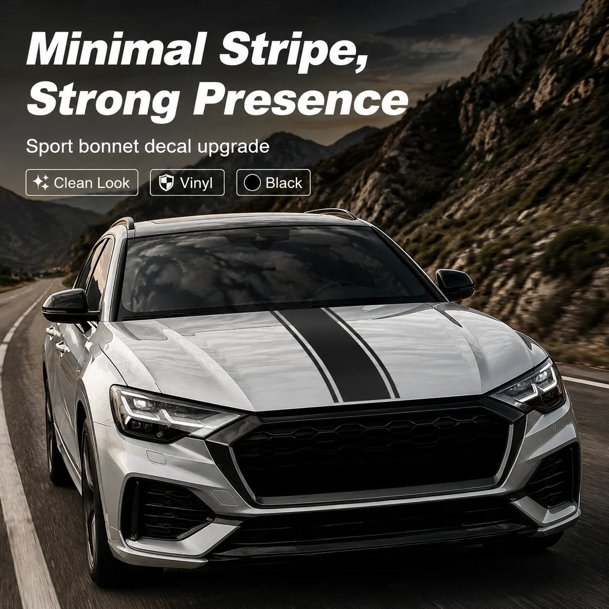 Minimal Sport Hood Sticker 120 24CM Waterproof Vinyl Bonnet