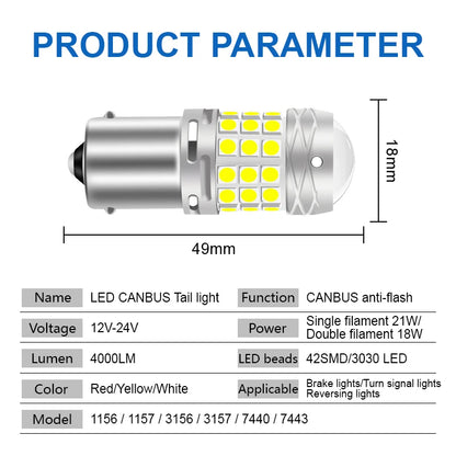 2PCS Canbus 1156 7440 3157 7443 T15 Bulb Turn