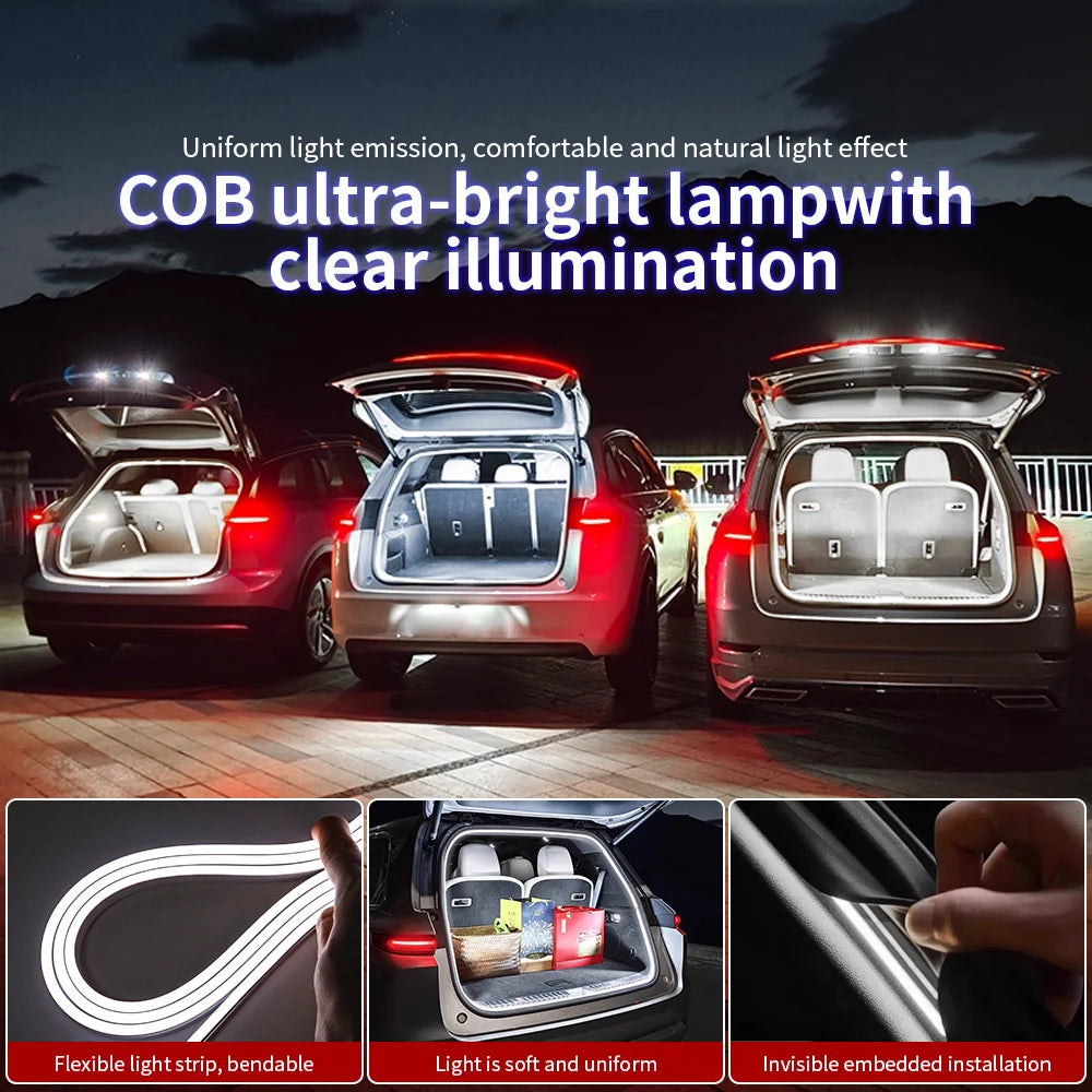 LED Trunk Lighting Car Ambient Light Front Rear Luggage Compartment Easy Install Dynamic Flowing Decoration Tailgate Lam