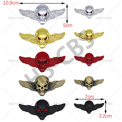 Metal 3D Skull Head Wing Totem Badge Rear Trunk