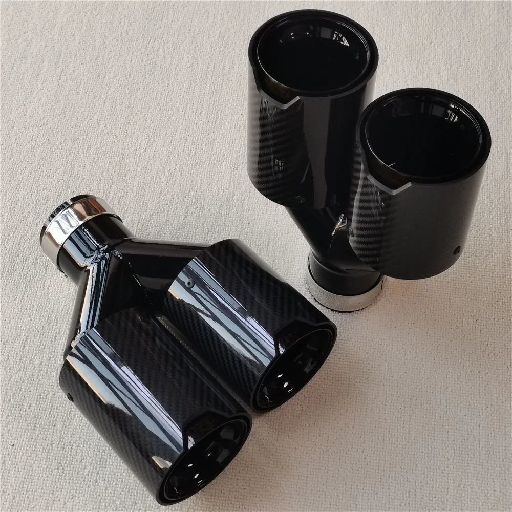 For BMW Series Pair Dual Outlet Glossy Black Carbon Muffler