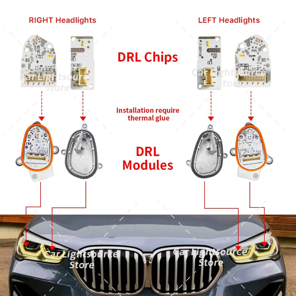 For BMW X1 F48 F49 Lci Yellow Drl Boards Lightsource 2019 2020