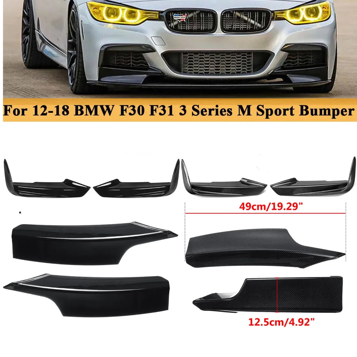 For BMW F30 F31 F35 M Fog Cover Trim Front Canards Splitter