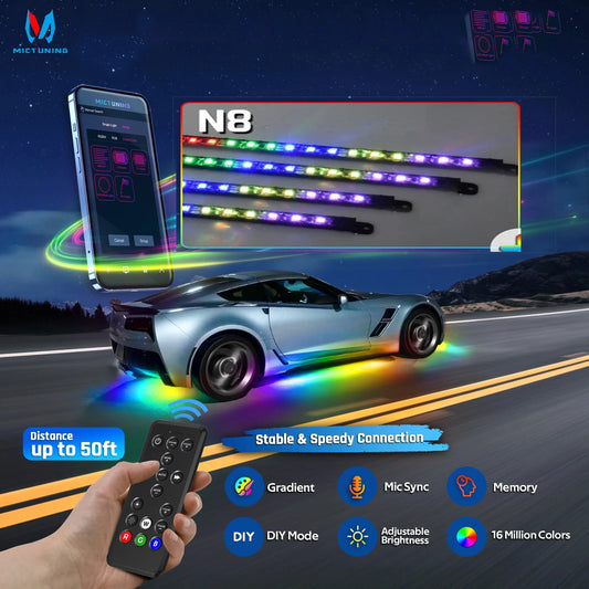 For 12V Mictuning Underglow Strips Rgbic Underlights Wireless