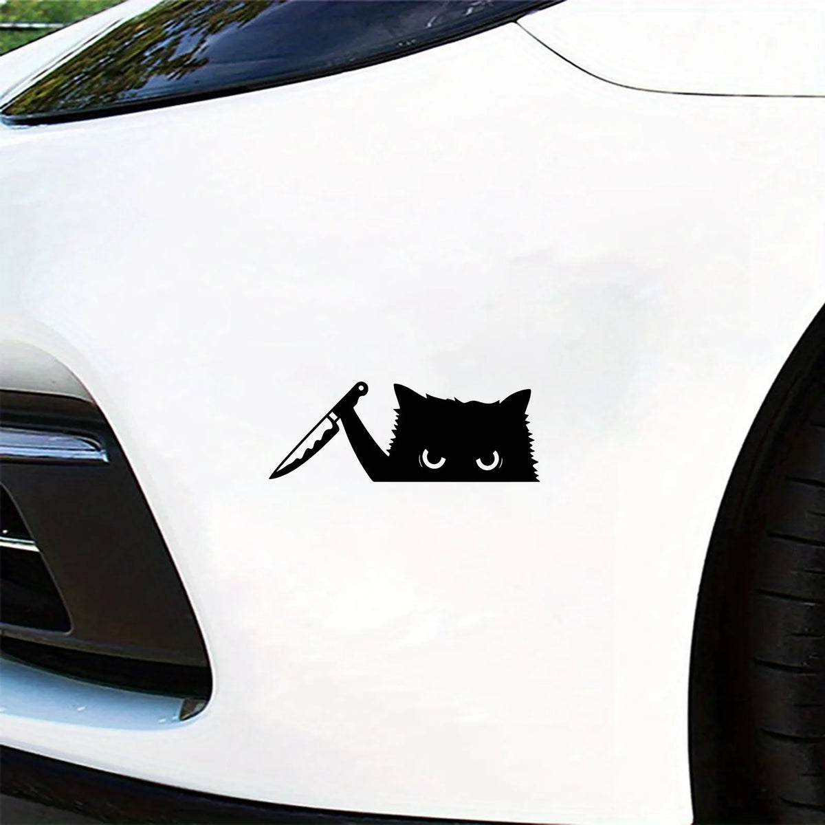 1PC 2D Flat Cat Holding A Knife Peeking Vinyl