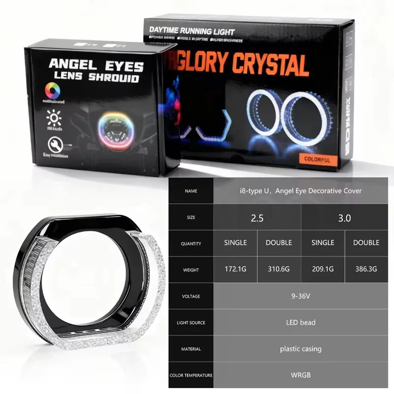 Inch 5D RGB Angel Eyes Halo Rings Rectangular Drl