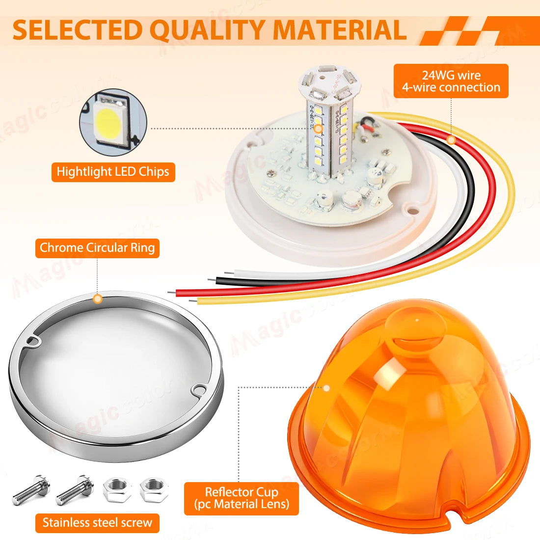 4PC Lorry Truck Side Watermelon 30LED 360 Rotating Safety