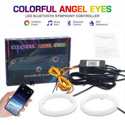 2PCS RGB Cotton LED Angel Eye Halo Rings 60mm 70mm 80mm LED Headlight Light For Car UTV Motorcycle DRL Eye Bluetooth APP