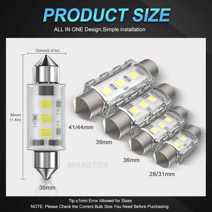 2X C5W Festoon C10W Canbus 44MM 3030 Smd Interior