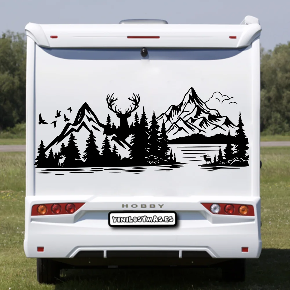 Large Mountains Lake Elk Camper Rv Sticker Adventure Travel