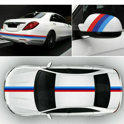 For BMW 117" 4.5m Sticker M Color Stripes Rally Side Hood Racing