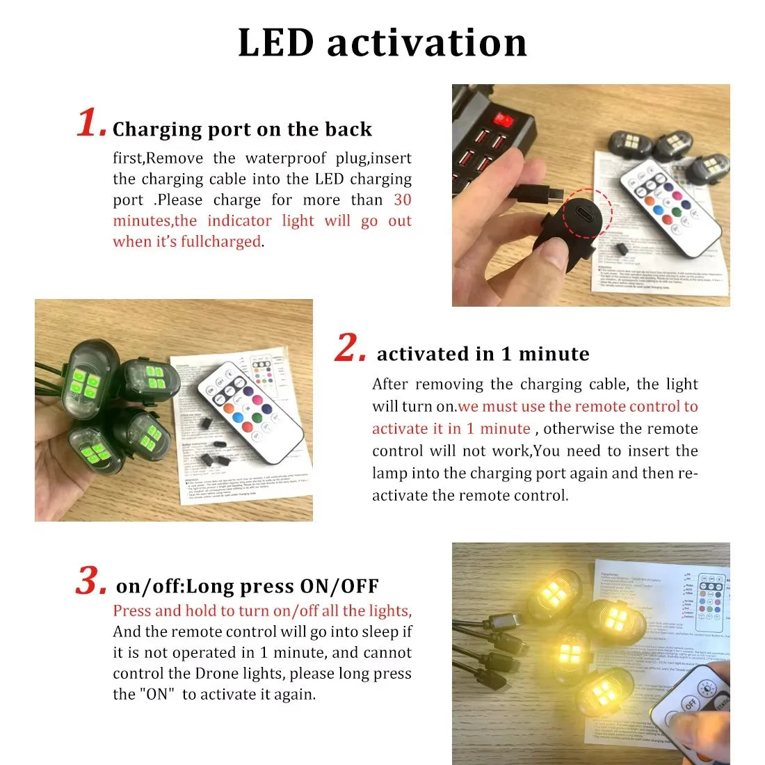 For Motorcycle RGB Interior Wireless Remote Larger Battery