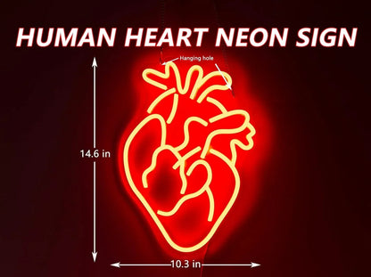 Anatomical Heart Neon Sign Red Yellow Wall Art Realistic