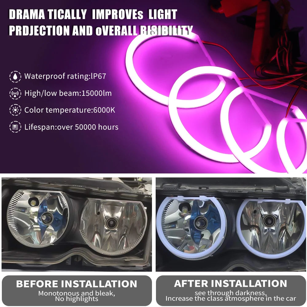 For E46 3 Series Cotton RGB Angel Eyes Halo Ring Multicolor Drl