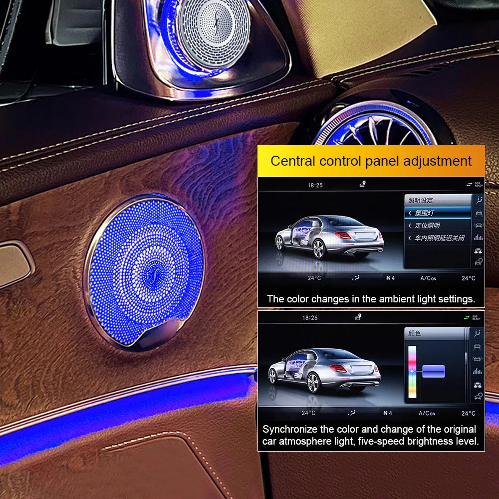 W205 GLC X253 W213 W222 W223 Led Ambient Light For Mercedes benz Accessories 4D Rotating Tweeter Midrange Cover Speaker 