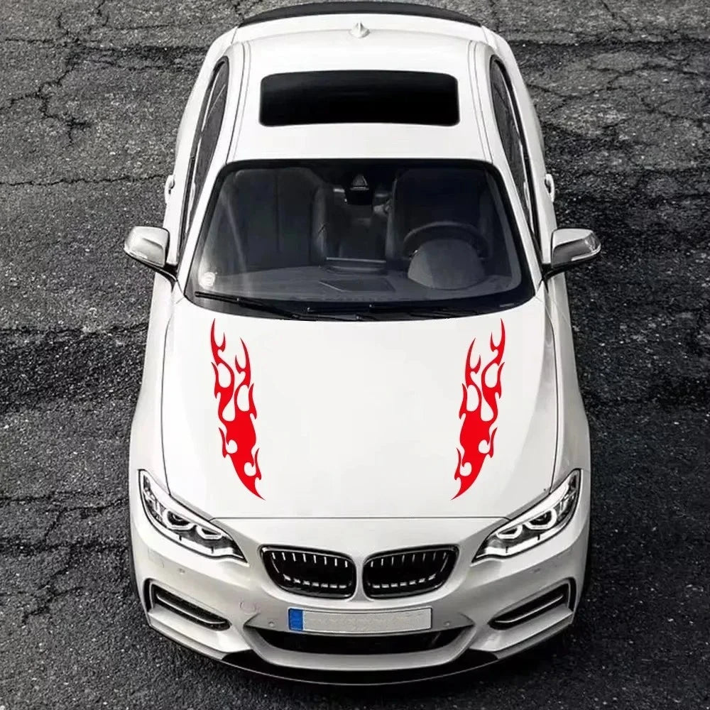 2PCS Flame Design Engine Hood Stickers Racing Sport Vinyl