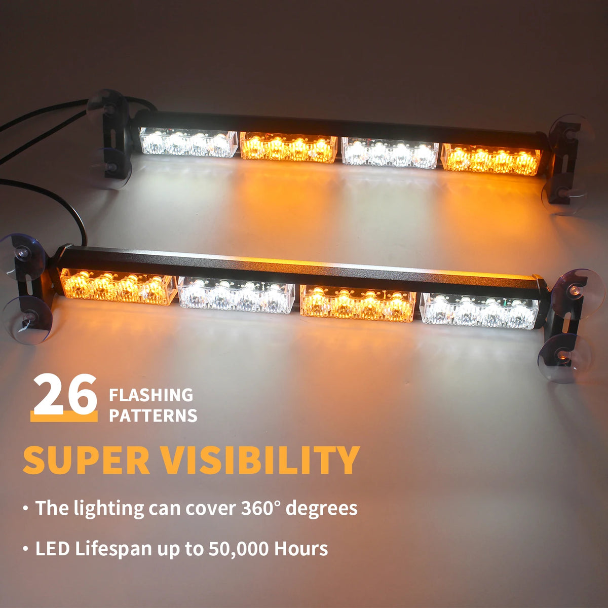 Laikesi 2PCS 32LED Windshield Strobe Bar Flash Modes Amber
