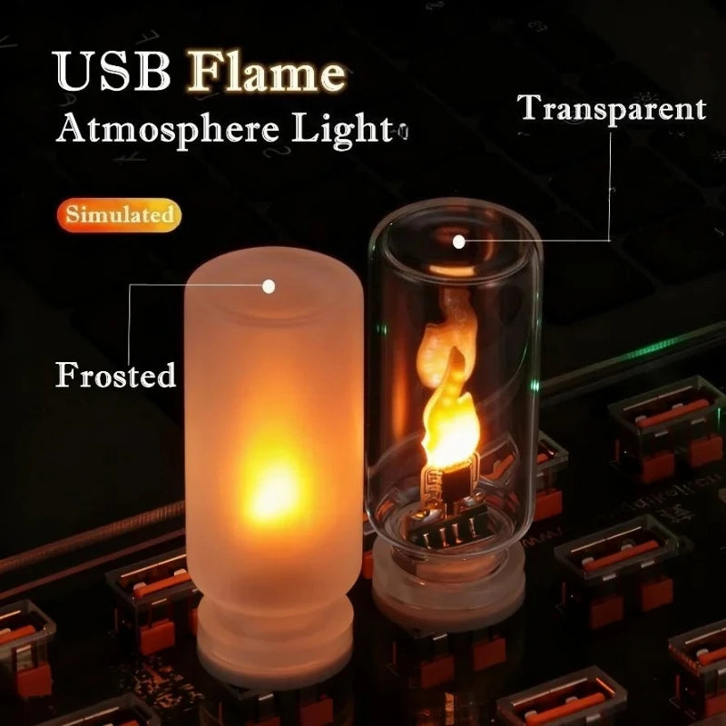 USB Flame Type Night Frosted Clear Glass Flickering Dynamic