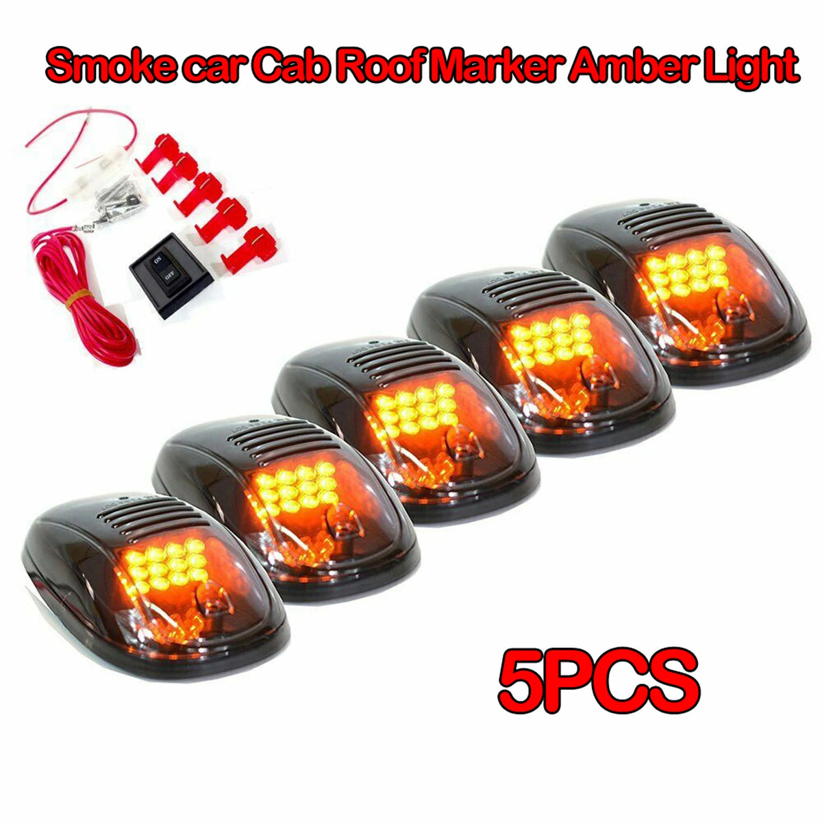 For 4X4 5PC Amber Cab Roof Marker Running Clearance Smoked Lens